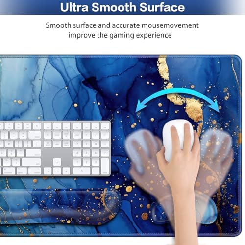 Desk Mat Blue, Large Gaming Mouse Pad with Wrist Rest, 4in1 XXL