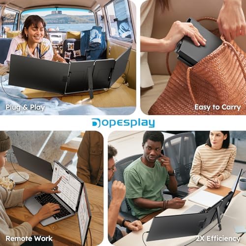 Dopesplay 15.6" Screen Extender for Laptop, FHD 1080P IPS Portable Monitor for Laptops, Triple Dual Laptop Extended Monitor Compatible with Windows, Mac, Android, Chrome 13-17 Inch Laptops