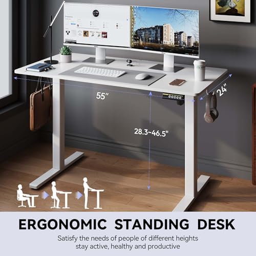 55 x 24 Inch Electric Standing Desk, 3 Memory Presets, White