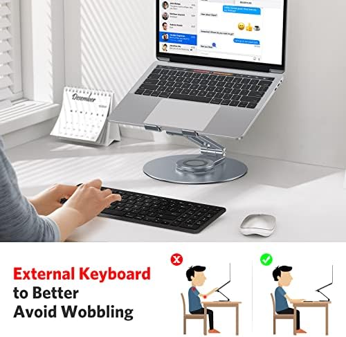 OMOTON Adjustable Laptop Stand for Desk 360° Rotating Base 17" Cool Grey
