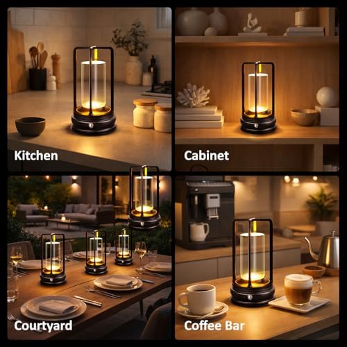 Cordless Table Lamp, Rechargeable LED Desk Lamp with 3 Color Temperatures & Stepless Dimming, Portable Touch Lamp for Bedroom, Bedside, Nightstand, Living Room, Dining Table, Home Office, Black
