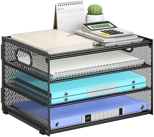 4 Tier Black Paper Tray Organizer for Desk Organizers and Accessories