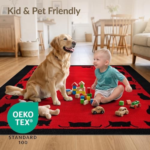 3'x5' Red Cat Crimson Artistic Ultra-Soft Throw Mat