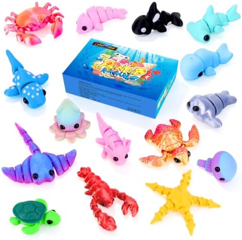 15pcs 3D Printed Animals, Multicolor Ocean Figurines for Kids