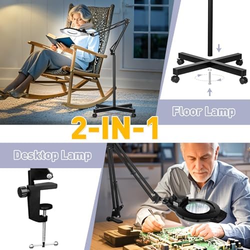 2200 Lumens Magnifying Floor Lamp, 2-in-1 Lighted Desk Magnifier