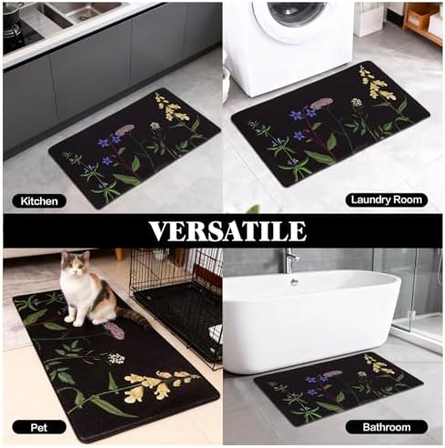 Mirok Washable Anti Fatigue Mat for Cushioned Floor Mats,Colorful Floral Non-Skid Ergonomic Comfort Foam Rugs,Non Slip Kitchen Rug(Multi Flower,17"x29")