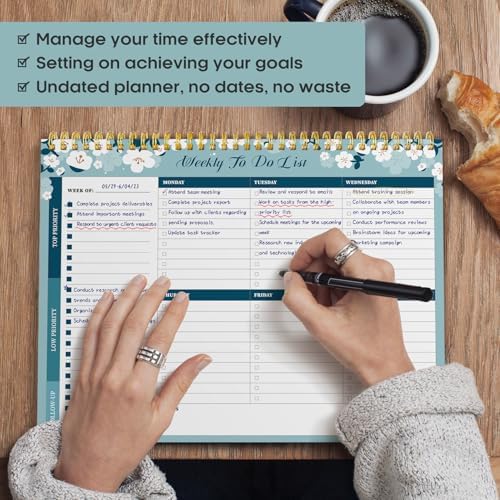 Taja Weekly To Do List Notepad, Undated Weekly Planner Pad, 8.5" x 11"