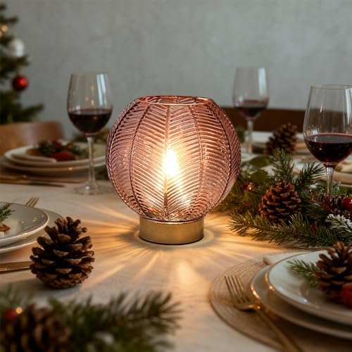 LUSHARBOR Battery Operated Decorative Glass Table Lamp with Timer Red