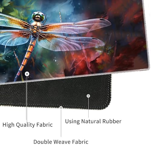 4 in 1 Mouse Pad Combo, Large Gaming Mouse Pad + Keyboard Wrist Support + Mouse Wrist Rest + Coaster, Table Pad with Stitched Edge Ergonomic Wrist Pad Set, Art Dragonfly