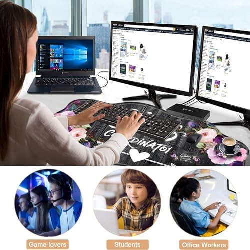 Mouse Pad with Wrist Support + Desk Mat + Coaster 3 in 1 Set, XXL Large Gaming Mousepad Ergonomic Mouse Pads for Desk Computer Laptop Office,Chaos Coordinator Quotes Vintage Watercolor Floral