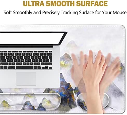 ToLuLu Extended Gaming Mouse Pad, Memory Foam Ergonomic Keyboard Mouse Wrist Rest Support Set, Large Desk Mat with Stitched Edges, Non-Slip Base Mousepad for Home Office Game Study, Ink Mountain