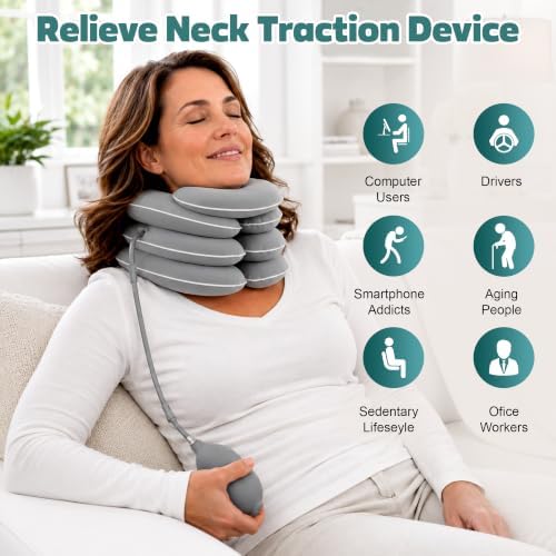 Inflatable Neck Stretcher Cervical Traction Device - 3-Layer Design in Varying Sizes for Pain and Stress Relief, Posture Support - Cervical Neck Pillow for Decompression Home, Office & Travel