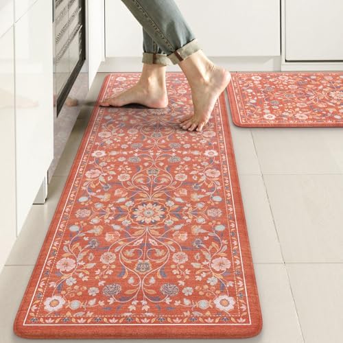 KIMODE Anti Fatigue Mat for Kitchen Floor,Cushioned Kitchen Rugs Sets of 2