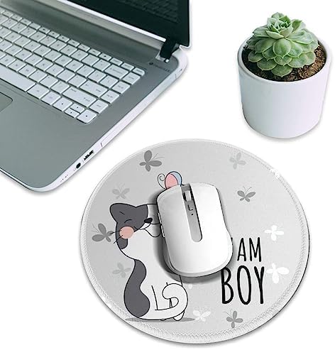 Cute Animal cat boy cat Mouse pad Cute,Gaming Mouse pad Small Non-Slip Round Mouse Pads for Wireless Mouse,Laptop,Desk