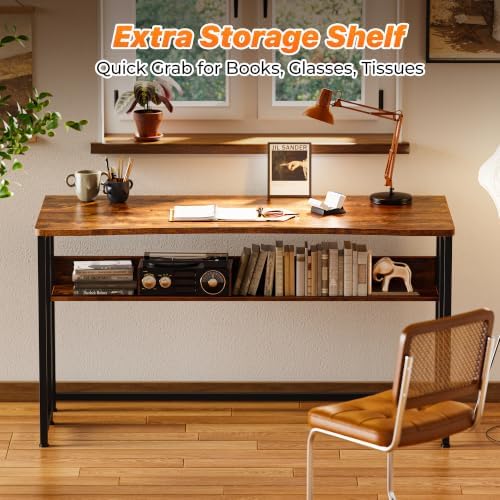 Huuger Folding Desk with Storage Shelf, 47.2 Inch Foldable Computer Table