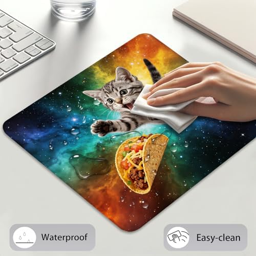 Adorable Space Cat Chasing Taco Mouse Pad, Rainbow Galaxy Durable Desk Mat