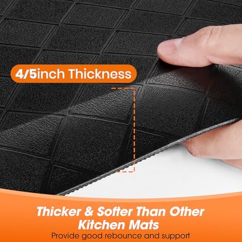 4/5 Inch Extra Thick Kitchen Mats for Floor,Non Slip Anti Fatigue Kitchen Rugs,Waterproof Stain Resistant Sink Mat,Cushioned Standing and Comfort Mats for Office (17"x39" Black)