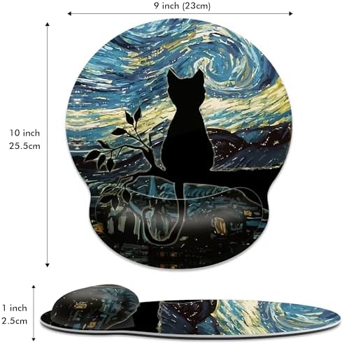 Aesthetic Black Cat Ergonomic Mouse Pad with Wrist Rest for Desk Work