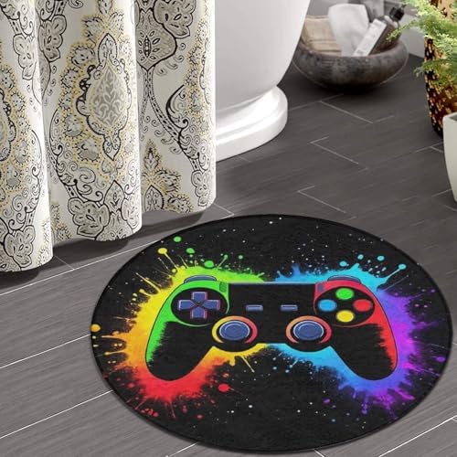 Large Home Decor Mat, Soft Round Yoga Carpet, Non Slip Machine Washable Kitchen Office Circle Rug Gaming Video Game Cool Games