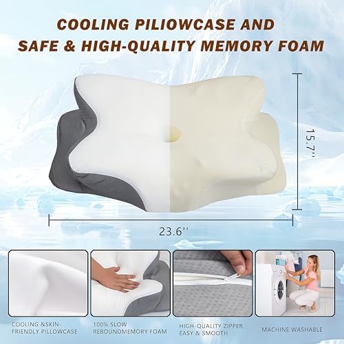 Cervical Neck Pillow for Pain Relief, Ergonomic Memory Foam Pillows for Sleeping, Neck Support Pillows for Sleeping with Pillowcase, Contour Orthopedic Pillow for Side Back Stomach Sleeper