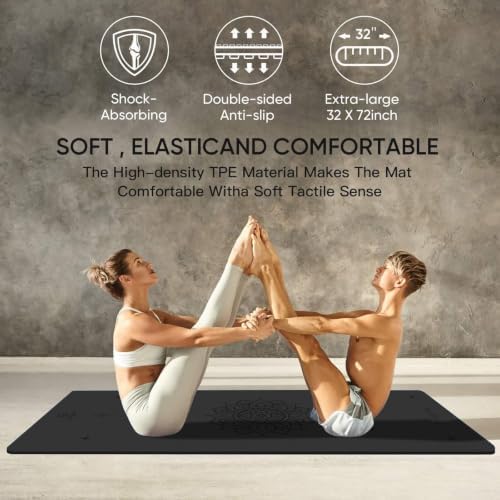 Gruper Yoga Mat Non Slip, TPE Extra Wide Yoga Mat with Alignment Mark