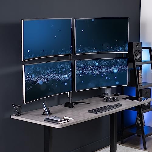 VIVO Premium Quad Ultra Wide LCD LED 27 to 38 inch Monitor Desk Stand, Free-Standing Base, Extra Tall Pole, Adjustable Telescoping Arms, Flush Wall Setup, Fits 4 Screens, Black, STAND-TS38B-4
