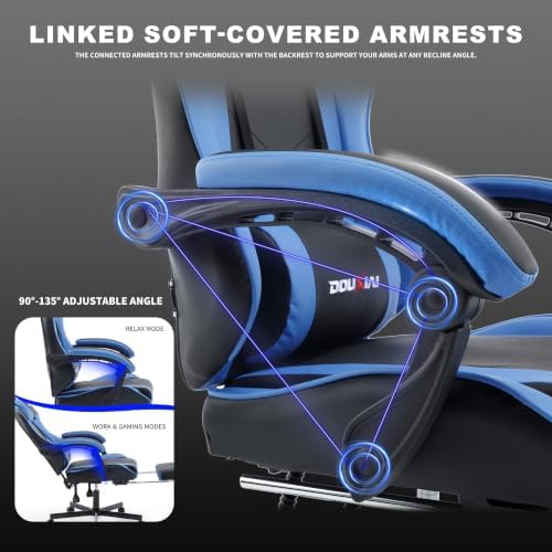 Ergonomic Gaming Chair with Footrest,Video Gaming Chair for Adults,Blue