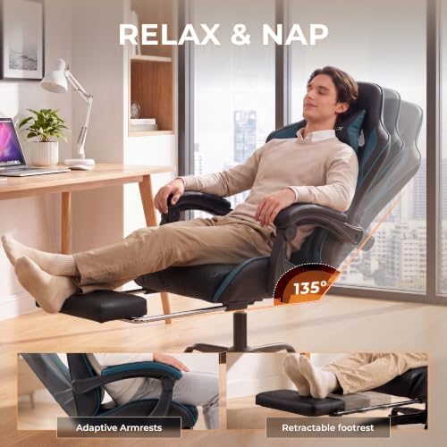Dowinx Gaming Chair with Footrest, Ergonomic Office Chair, Blue