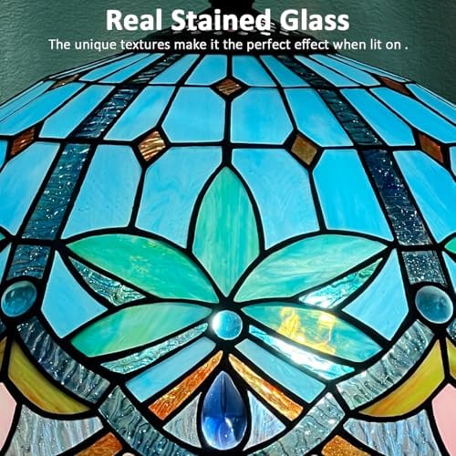 Tiffany Lamp 16 inch Blue Stained Glass Table Lamp with Nightlight