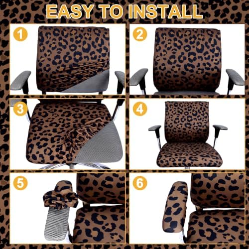 Suncalla 4 Pcs Cheetah Printed Office Chair Covers Leopard Desk Chair Cover