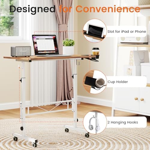 Hadulcet Small Standing Desk with Wheels, Rolling Desk Adjustable Height