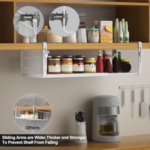 AmonHouseware 2Pack Expandable Under Shelf Storage Basket Organizer, White