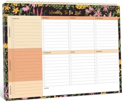 Taja Weekly To Do List Notepad, Undated Weekly Planner Pad, 8.5" x 11"