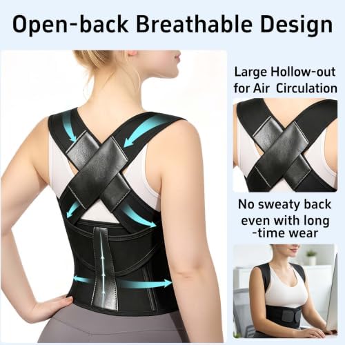 Posture Corrector for Women and Men Plus Size Full Back Support Brace Straightener Scoliosis Spine Upper Back Pain Relief Adjustable Shoulder Instant Posture Corrector with Hunchback (Black, X-Large)
