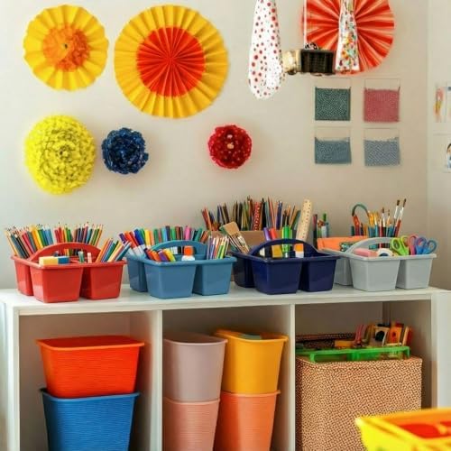 Kathfly 4 Pack Classroom Caddy Organizer with Handle Bulk, Deep Color