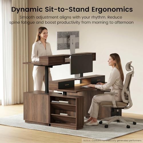 ModernMate 63" L Shaped Electric Standing Desk with 6 Drawers File Cabinet