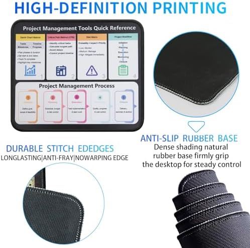 Project Management Mouse Pad, Gantt Chart CPM Risk Matrix Workflow Guide Desk Mat, Non-Slip Smooth Mousepad for PMP Managers Team Leads Consultants