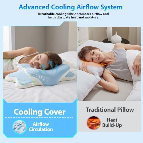 Cervical Pillow for Neck Support, Dual Height Memory Foam for Side Sleepers