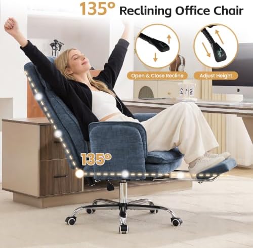 HUBSON Big and Tall Office Chair, Flip Armrest & Footrest for Pets, Blue
