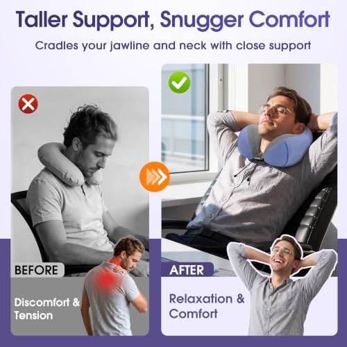 CloudBliss Travel Pillow for Airplanes, Memory Foam Neck Pillow Set, Blue