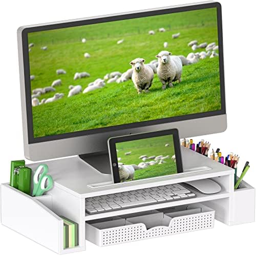 Simple Houseware Desk Monitor Stand Riser w/ Adjustable Tray, White