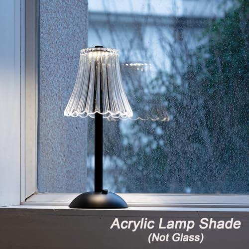 HEQET Cordless Table Lamps for Home,Table,Dining Room, Gold Rechargeable Lamps, USB Charge 12'' Tall LED Brass Portable Outdoor Indoor Table Lamp with Built-in Dimmer (Black-White)