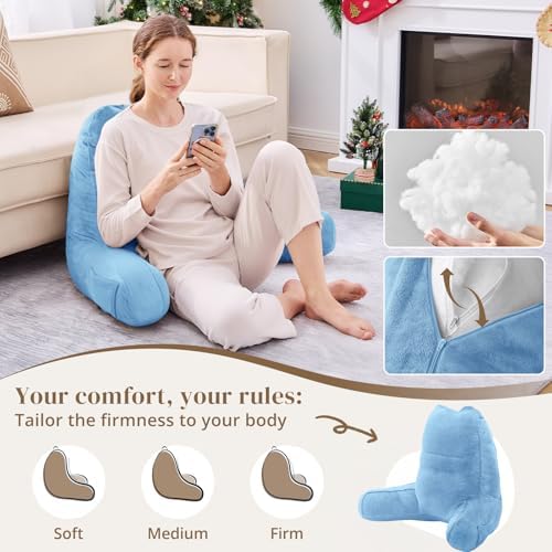 Sasttie Reading Pillow for Bed, Back Pillow for Sitting Up, Blue