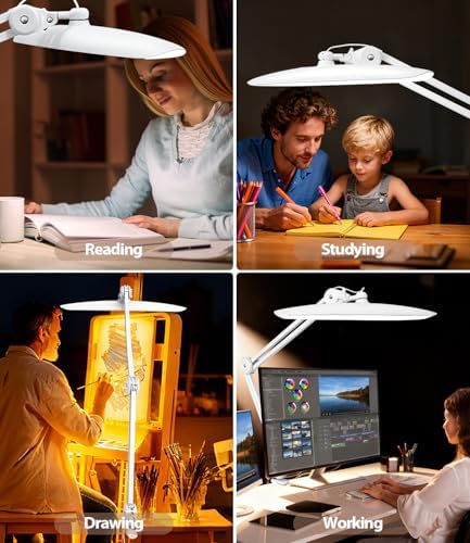 Led Desk Lamp with Clamp, Eye Caring Architect Desk Light for Home Office, Dual Screen Computer Monitor Gooseneck Adjustable Arm 20" LED Lamp, Stepless Dimming, for Nails &Salon, Reading, Workbench