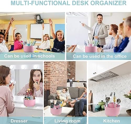 Cayxenful Pencil Holder For Desk,5 Slots 360°Degree Rotating Desk Organizers And Accessories,Desktop Storage Stationery Supplies Organizer, Cute Pencil Cup Pot For Office, School, Home (D-Pink)