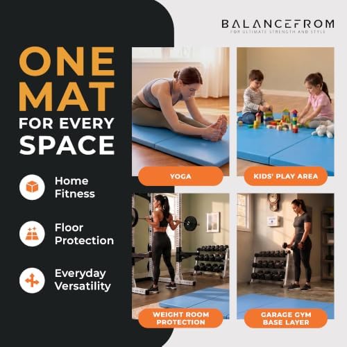 BalanceFrom 6x2 Feet 3-Panel Folding Gymnastics Mat – 2-Inch Thick Pad with Vinyl Surface and Carrying Handles for Tumbling, Yoga, Pilates, Home Workouts, and Martial Arts