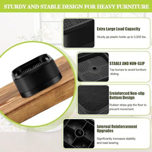 20 Pack Furniture Risers 1, 2 or 3 Inch, Adjustable Bed Risers Heavy Duty For Table Desk Couch Chair Sofa Cabinet Bed Legs Dorm, Square Stackable Bed Raisers Blocks Lift Height 1", 2" or 3", Black