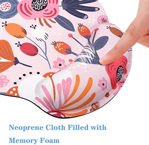 Floral Ergonomic Mouse Pad with Wrist Support, Cute Premium-Textured Mouse Mat for Wireless Mouse, Non-Slip Rubber Base, Comfortable Desk Accessories for Laptop, Office, Home, Game, Pink