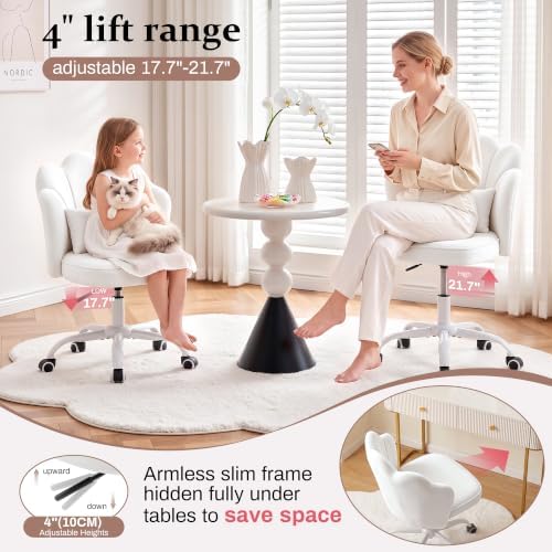 Vanity Chair with Wheels, Swivel Velvet Makeup Desk Chair, White