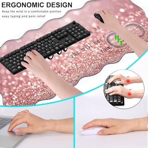 Mouse Pad with Wrist Support + Desk Mat + Coaster 3 in 1 Set, XL Large Gaming Mousepad Ergonomic Mouse Pads for Desk Computer Laptop Office,Rose Gold Glitter Quote Bible Verse Psalm 46-5